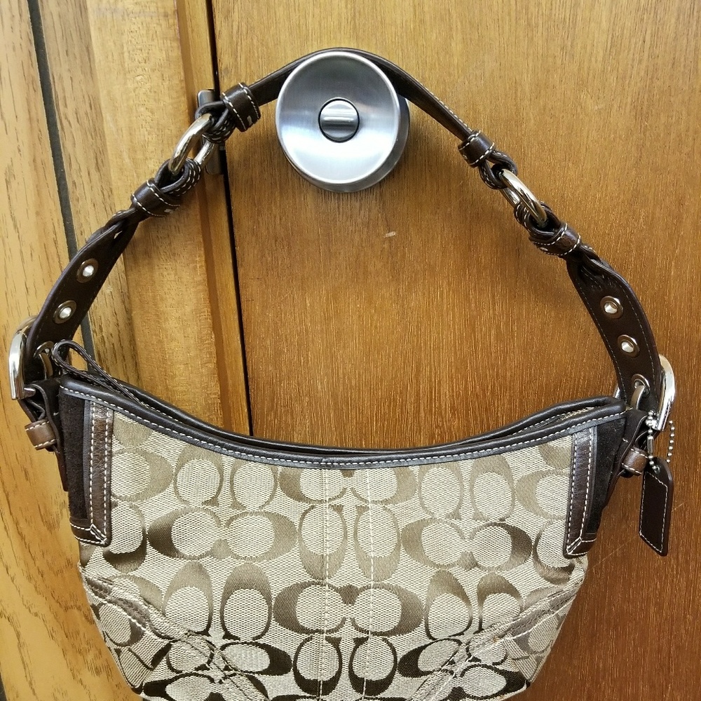 Coach Signature Jacquard Brown Hobo Bag